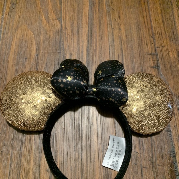 Disney Paris Gold Black Bow with star Minnie Mickey Ears Headband - Picture 2 of 8